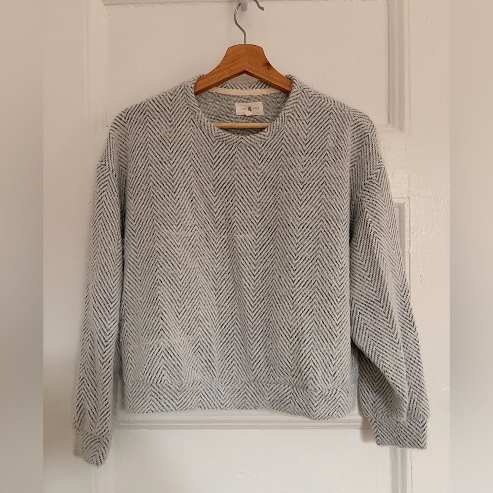 Lou & Grey Black and White Herringbone Crewneck Sweater